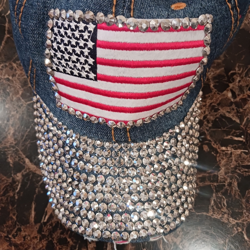 USA Bling-Bling Distressed Hat One Size for Women